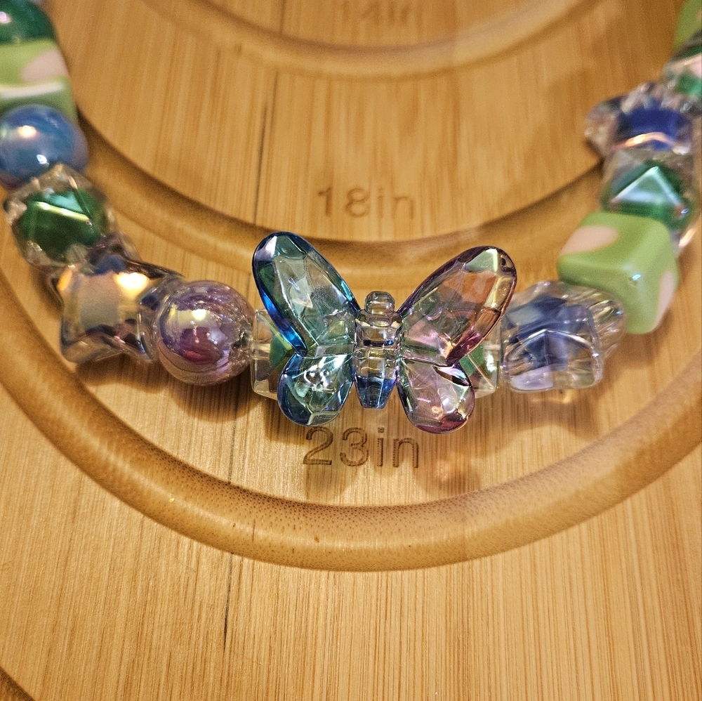 Handmade Colorful Beaded Necklace with Butterfly Pendant - Picture 3 of 12